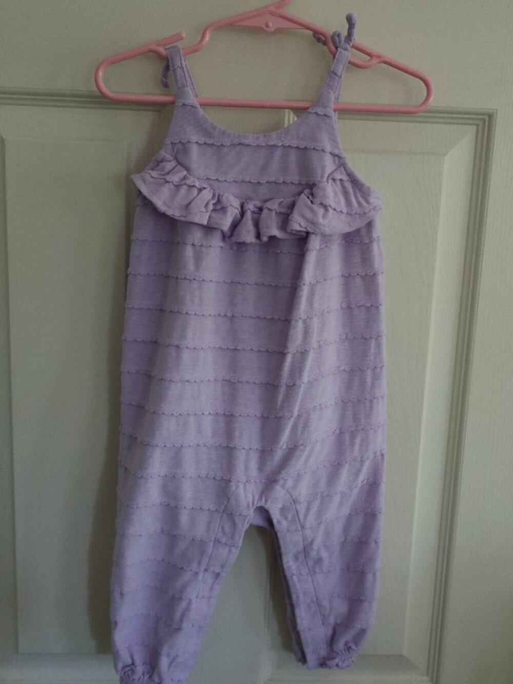 Light Purple Lavender Cat and Jack Romper w/ Scallop detail and bow on straps